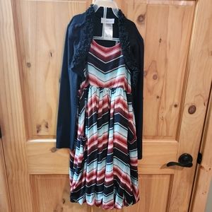 Chevron print dress with built-in sweater